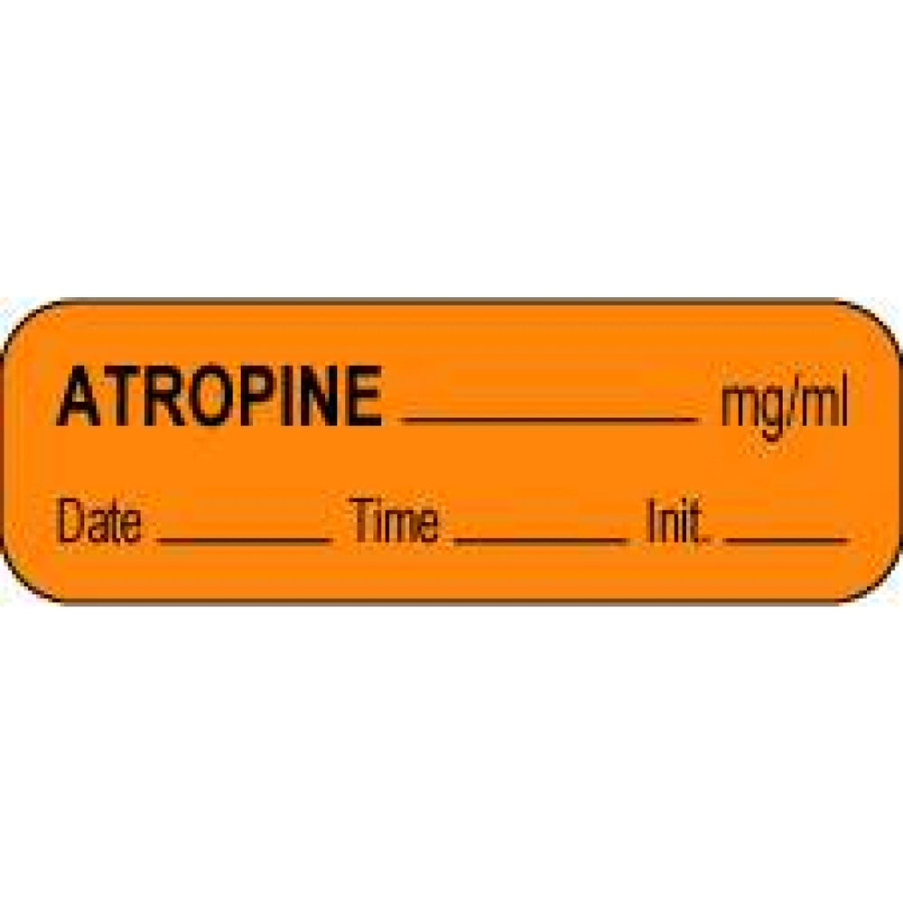 Anesthesia Label With Date, Time, And Initial Paper Permanent Atropine Mg/Ml 1 1/2" X 1/2" Orange 1000 Per Roll