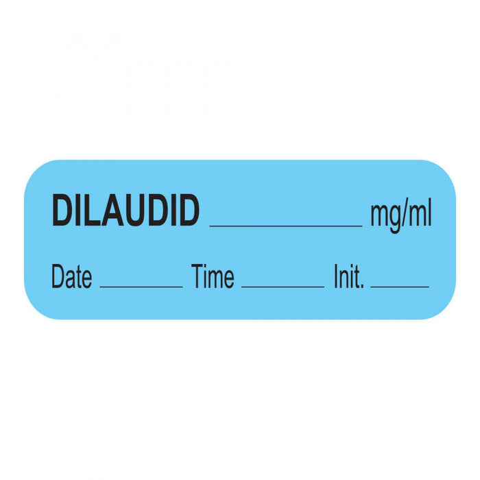 Anesthesia Label With Date, Time, And Initial Paper Permanent Dilaudid Mg/Ml 1 1/2" X 1/2" Blue 1000 Per Roll