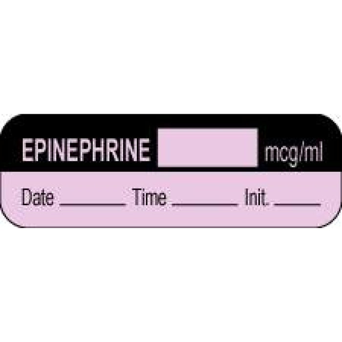 Anesthesia Label With Date, Time, And Initial Paper Permanent Epinephrine Mcg/Ml 1 1/2" X 1/2" Violet And Black 1000 Per Roll