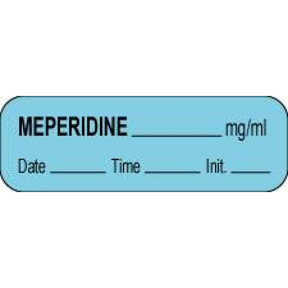 Anesthesia Label With Date, Time, And Initial Paper Permanent Meperidine Mg/Ml 1 1/2" X 1/2" Blue 1000 Per Roll