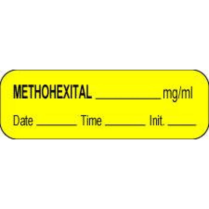Anesthesia Label With Date, Time, And Initial Paper Permanent Methohexital Mg/Ml 1 1/2" X 1/2" Yellow 1000 Per Roll