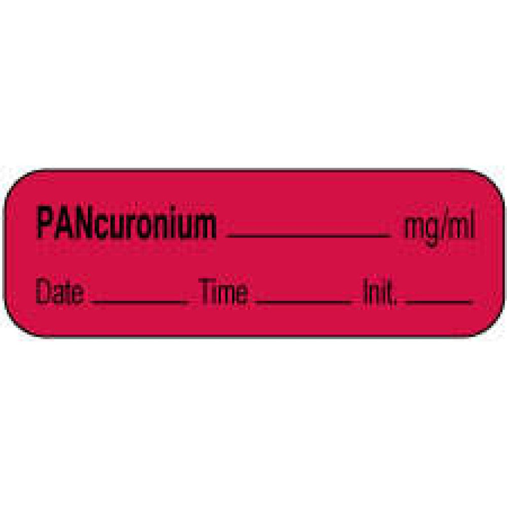 Anesthesia Label With Date, Time, And Initial | Tall-Man Lettering Paper Permanent Pancuronium Mg/Ml 1" Core 1 1/2" X 1/2" Fl. Red 1000 Per Roll