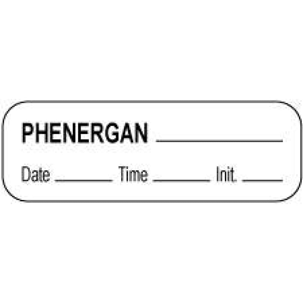 Anesthesia Label With Date, Time, And Initial Paper Permanent Phenergan 1 1/2" X 1/2" White 1000 Per Roll