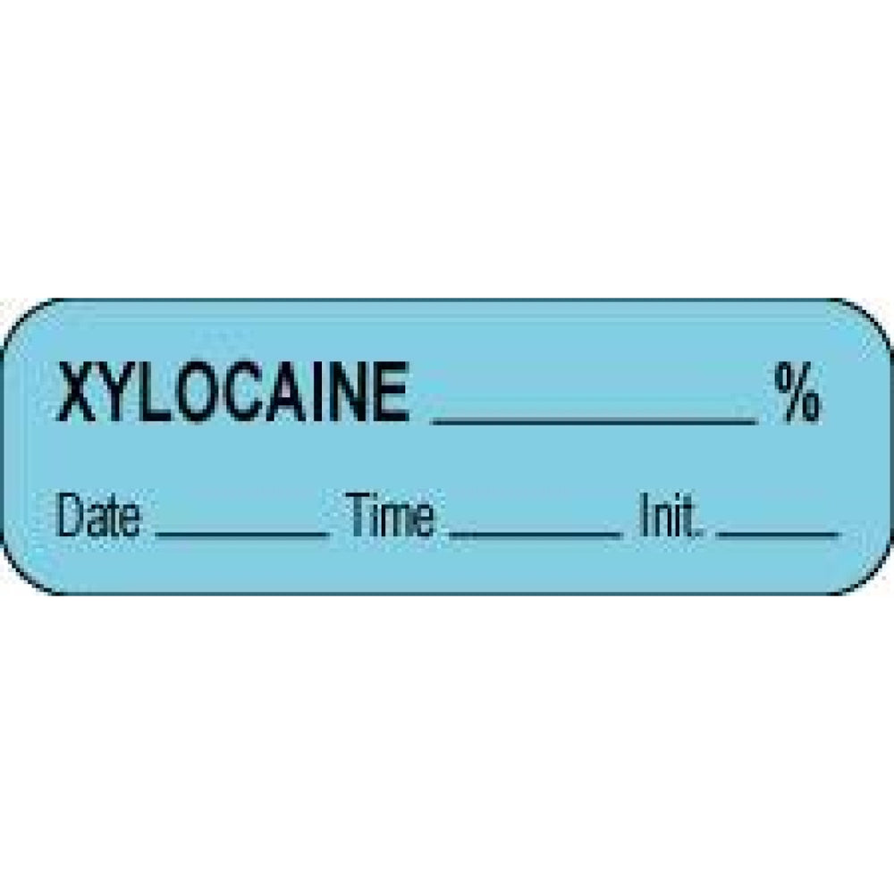 Anesthesia Label With Date, Time, And Initial Paper Permanent Xylocaine % 1 1/2" X 1/2" Blue 1000 Per Roll