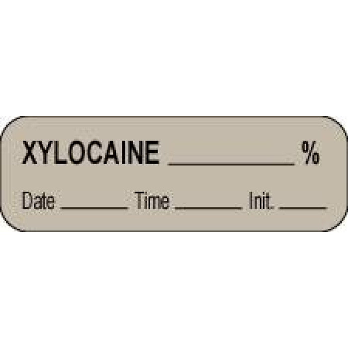 Anesthesia Label With Date, Time, And Initial Paper Permanent Xylocaine % 1 1/2" X 1/2" Gray 1000 Per Roll