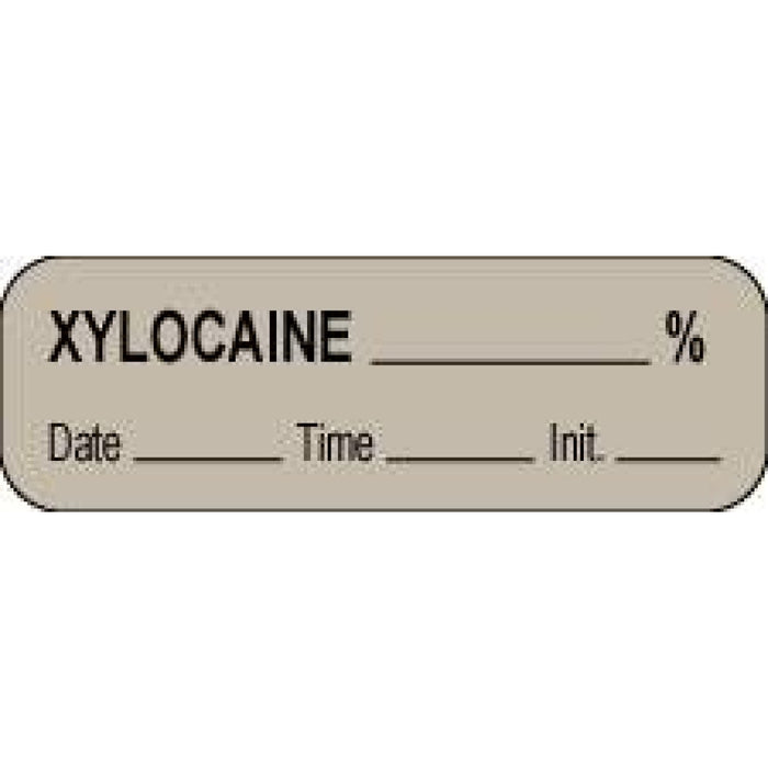Anesthesia Label With Date, Time, And Initial Paper Permanent Xylocaine % 1 1/2" X 1/2" Gray 1000 Per Roll