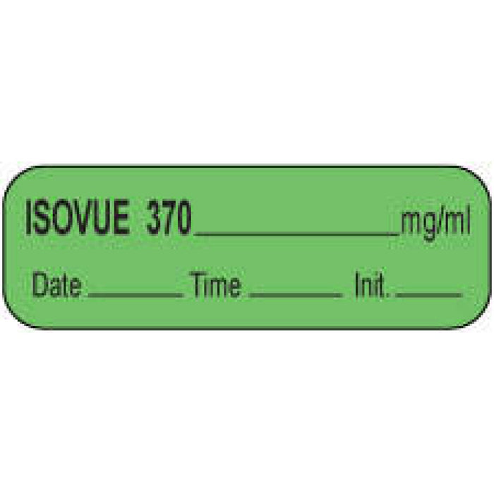 Anesthesia Label With Date, Time, And Initial Paper Permanent Isovue 370 Mg/Ml 1 1/2" X 1/2" Green 1000 Per Roll