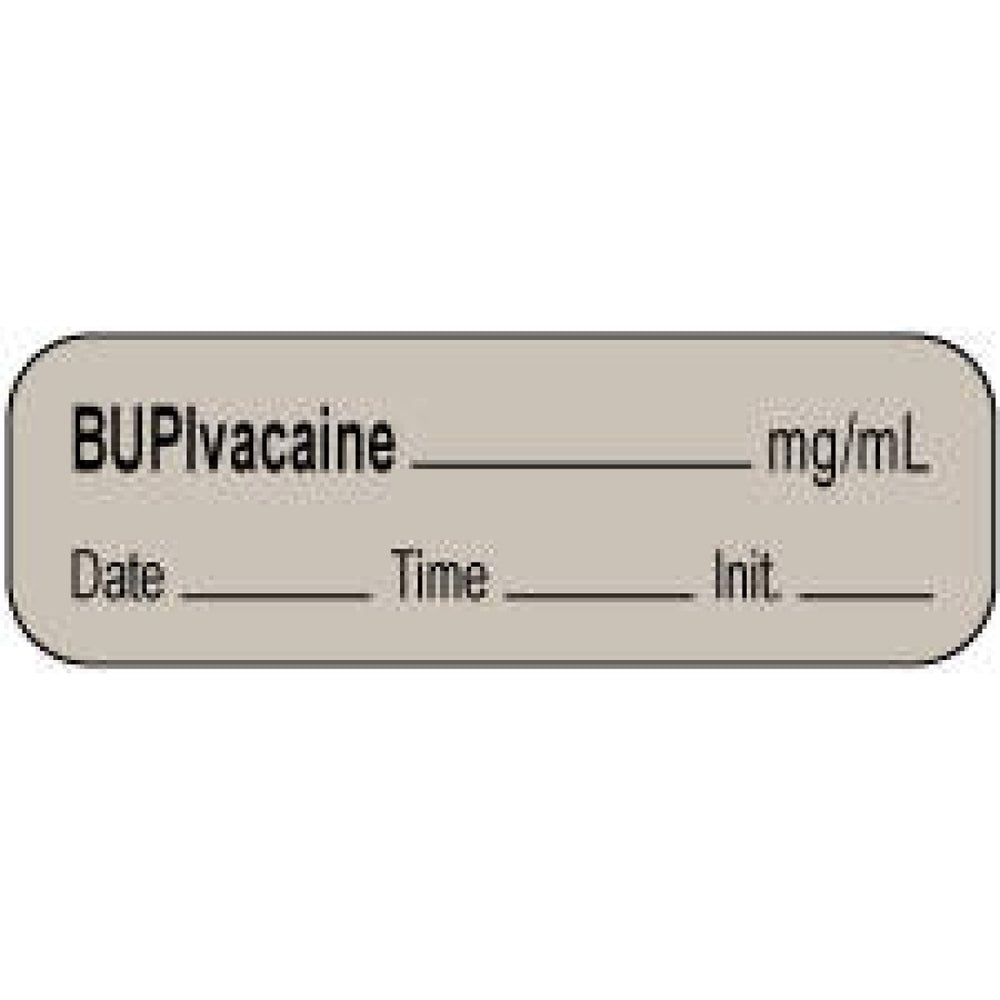 Anesthesia Label With Date, Time, And Initial | Tall-Man Lettering Paper Permanent Bupivacaine Mg/Ml 1 1/2" X 1/2" Gray 1000 Per Roll