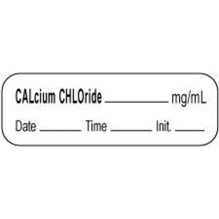 Anesthesia Label With Date, Time, And Initial | Tall-Man Lettering Paper Permanent Calcium Chloride Mg/Ml 1 1/2" X 1/2" White 1000 Per Roll