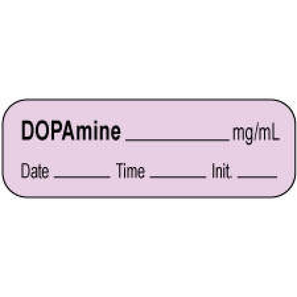 Anesthesia Label With Date, Time, And Initial | Tall-Man Lettering Paper Permanent Dopamine Mg/Ml 1 1/2" X 1/2" Violet 1000 Per Roll