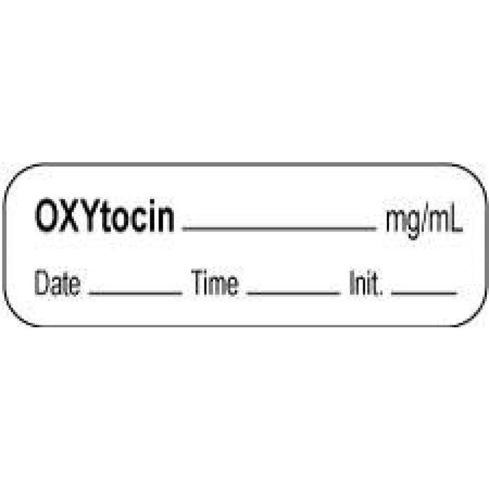 Anesthesia Label With Date, Time, And Initial | Tall-Man Lettering Paper Permanent Oxytocin Mg/Ml 1 1/2" X 1/2" White 1000 Per Roll