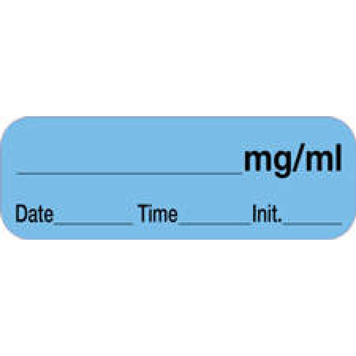 Anesthesia Label With Date, Time, And Initial Paper Permanent ___ Mg/Ml 1 1/2" X 1/2" Blue 1000 Per Roll