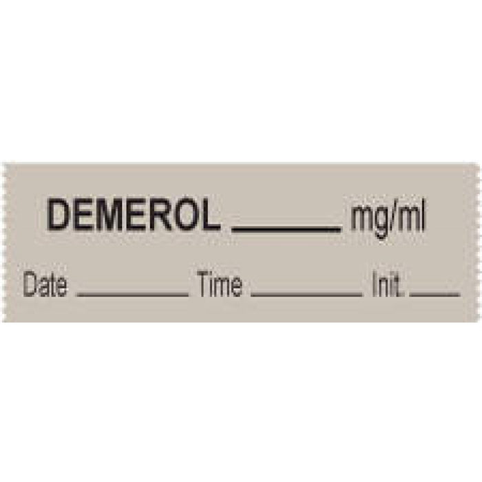 Anesthesia Tape With Date, Time, And Initial Removable Demerol Mg/Ml 1" Core 1/2" X 500" Imprints Gray 333 500 Inches Per Roll