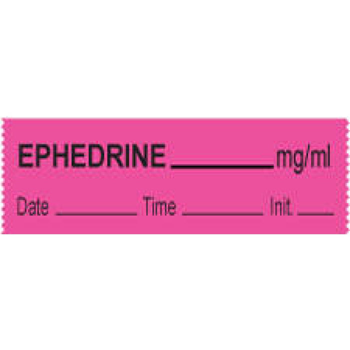 Anesthesia Tape With Date, Time, And Initial Removable Epedrine Mg/Ml 1" Core 1/2" X 500" Imprints Fl. Pink 333 500 Inches Per Roll