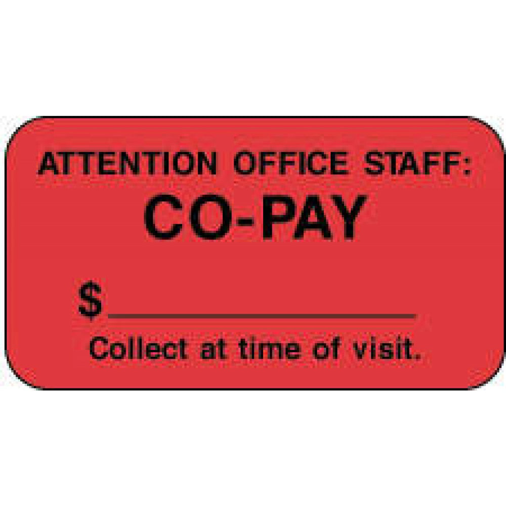 Label Paper Permanent Attention Office 1 5/8" X 7/8" Fl. Red 1000 Per Roll