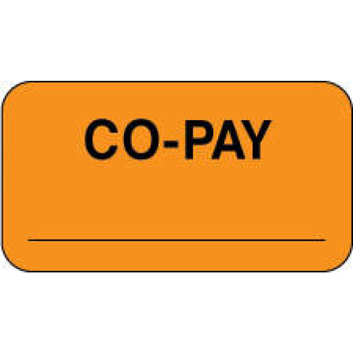 Label Paper Permanent Co-Pay 1 5/8" X 7/8" Fl. Orange 1000 Per Roll
