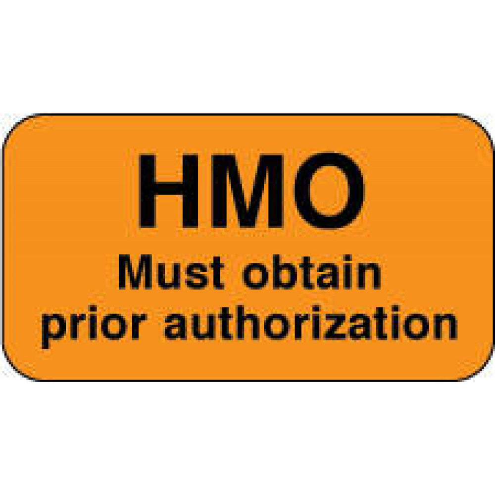 Label Paper Permanent Hmo Must Obtain 1 5/8" X 7/8" Fl. Orange 1000 Per Roll