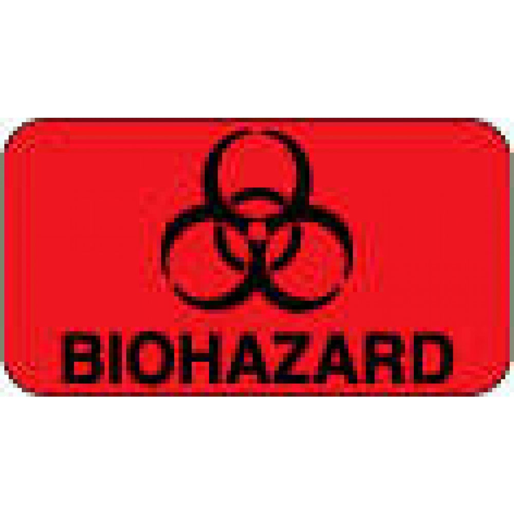 Label Paper Permanent Biohazard 1 5/8" X 7/8" Fl. Red 1000 Per Roll