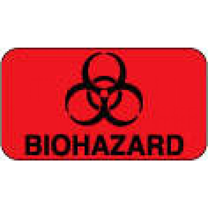 Label Paper Permanent Biohazard 1 5/8" X 7/8" Fl. Red 1000 Per Roll