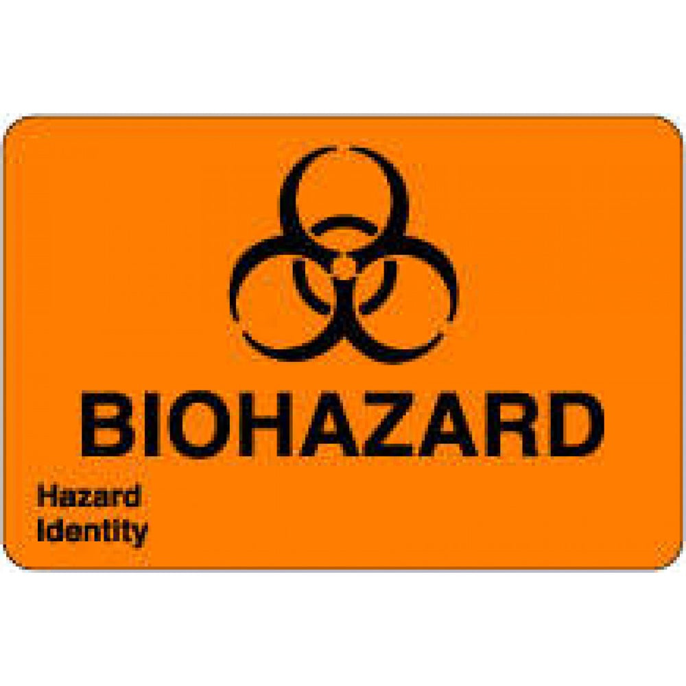 Label Paper Permanent Biohazard Hazard 3" X 2" Fl. Orange 500 Per Roll