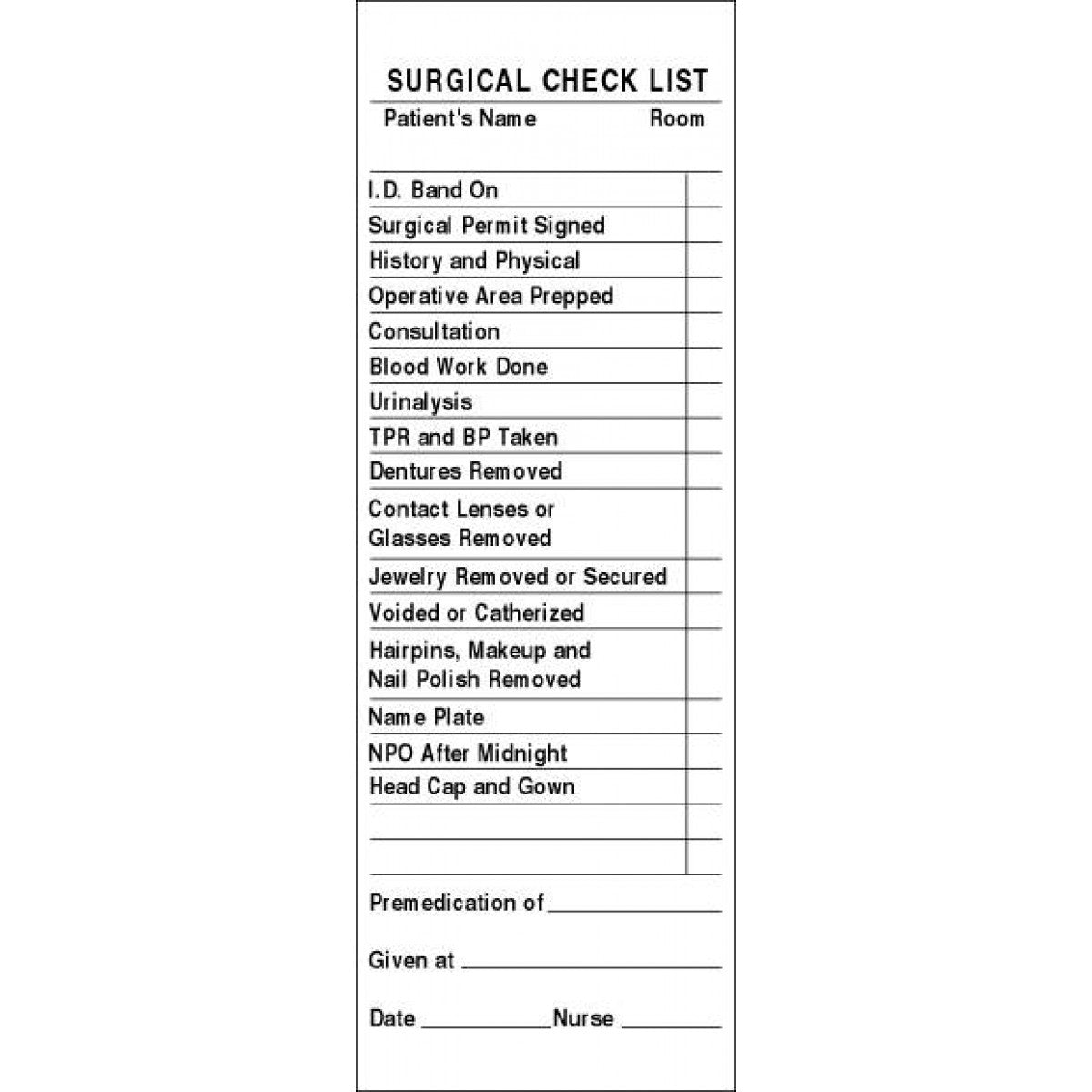Label Paper Permanent Surgical Check List 2