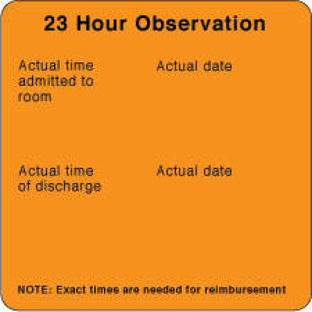 Label Paper Permanent 23 Hour Observation 2 1/2" X 2 1/2" Fl. Orange 500 Per Roll