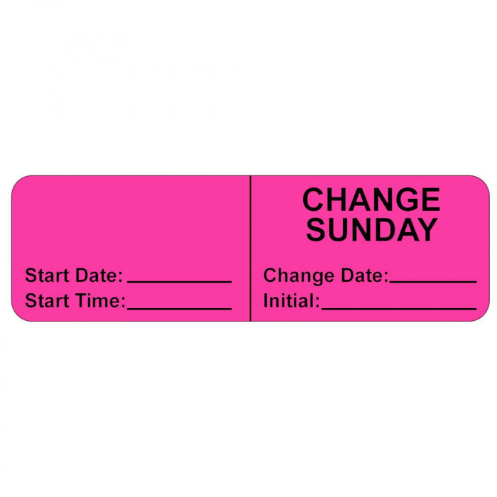 Iv Label, Wraparound, Paper, Permanent, "Change Sunday", 2-7/8" X 7/8", Fl. Pink, 1000 Per Roll