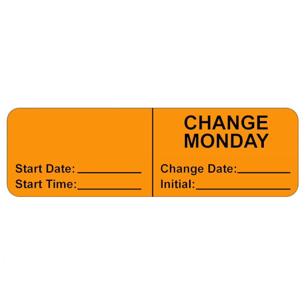 Iv Label, Wraparound, Paper, Permanent, "Change Monday", 2-7/8" X 7/8", Fl. Orange, 1000 Per Roll