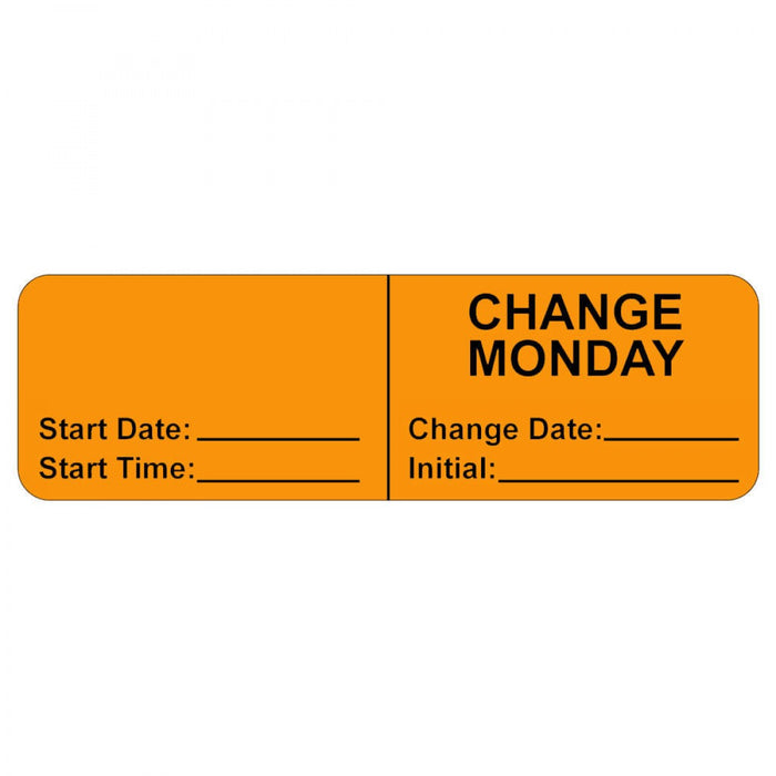 Iv Label, Wraparound, Paper, Permanent, "Change Monday", 2-7/8" X 7/8", Fl. Orange, 1000 Per Roll