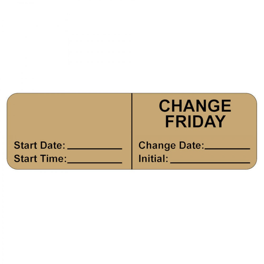Iv Label, Wraparound, Paper, Permanent, "Change Friday", 2-7/8" X 7/8", Tan, 1000 Per Roll