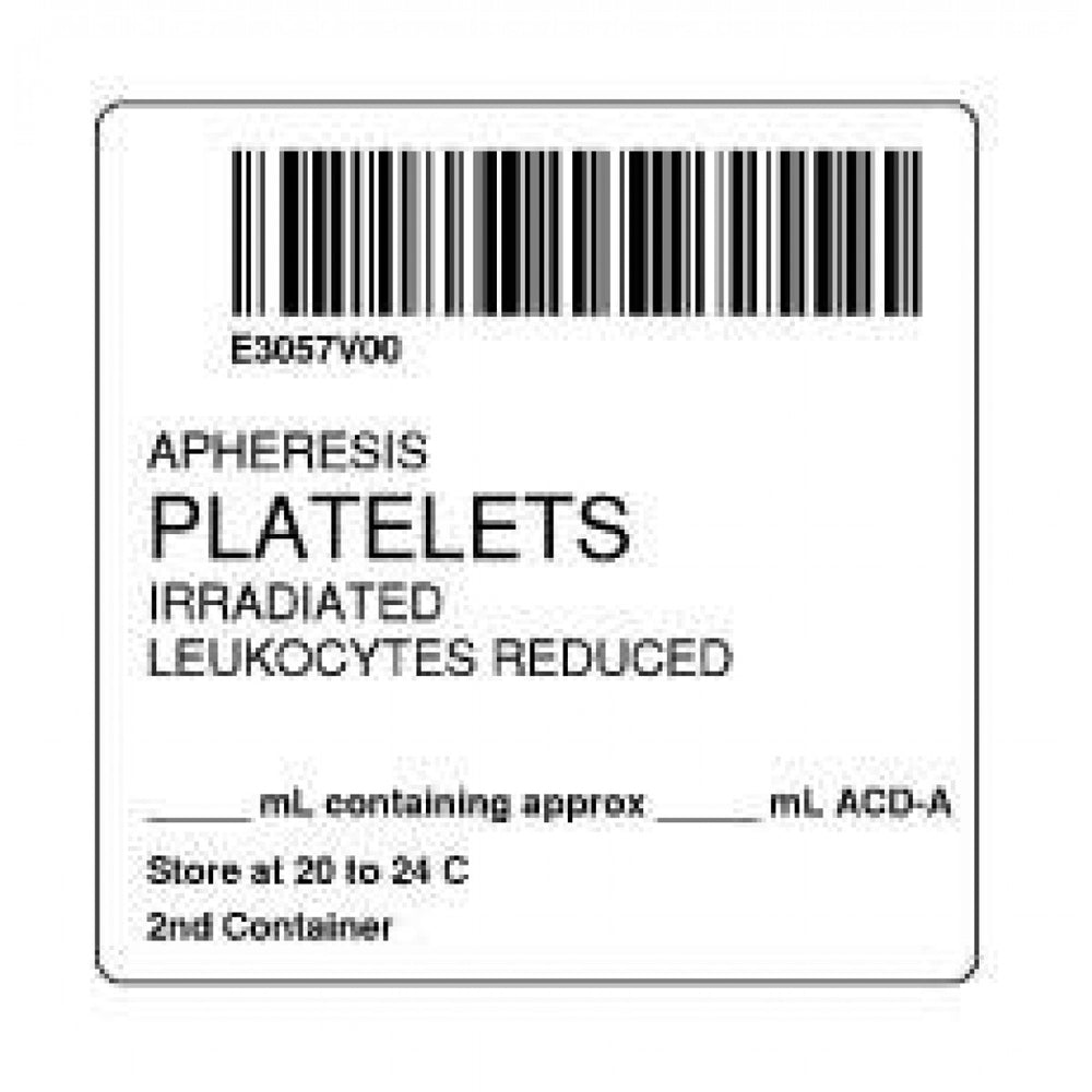 Label Isbt 128 Synthetic Permanent "Apheresis Platelets'' Core 2" X 2" White 500 Per Roll