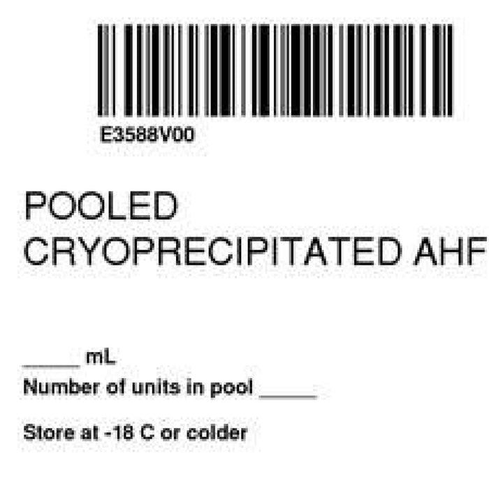 Label Isbt 128 Synthetic Permanent "Pooled Cryoprecipitated'' Core 2" X 2" White 500 Per Roll