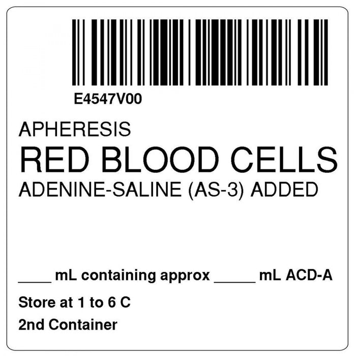 Label Isbt 128 Synthetic Permanent "Apheresis Red Blood'' Core 2" X 2" White 500 Per Roll