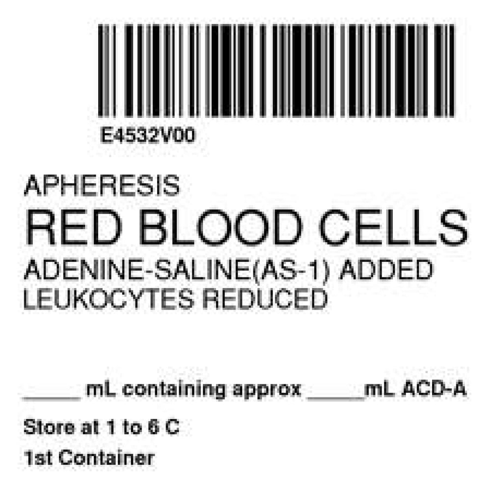 Isbt 128 Label (Synthetic, Permanent) "Apheresis Red Blood'' 2" X 2" W