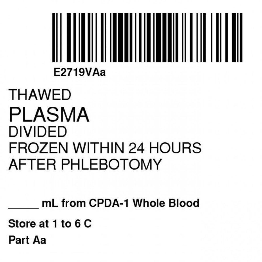 Label Isbt 128 Synthetic Permanent "Thawed Plasma Div'' Core 2" X 2" White 500 Per Roll