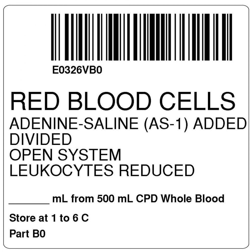 Label, Isbt 128, Synthetic, Permanent, "Red Blood Cells Adenine", 2 X 2, White, 500 Per Roll