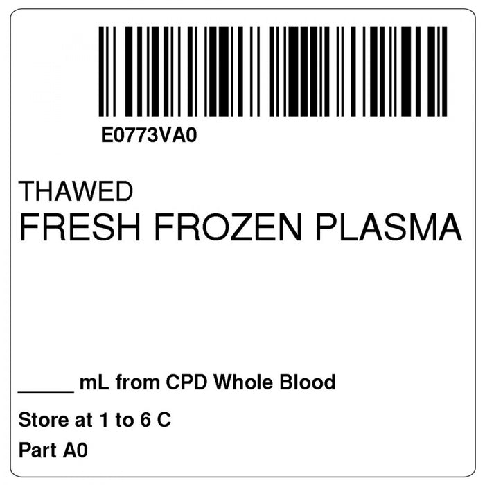 Label, Isbt 128, Synthetic, Permanent, "Thawed Fresh Frozen", 2 X 2, White, 500 Per Roll