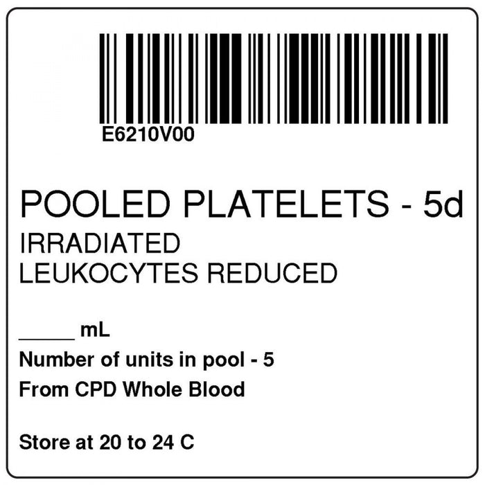 Label, Isbt 128, Synthetic, Permanent, "Pooled Platelets", 2 X 2, White, 500 Per Roll