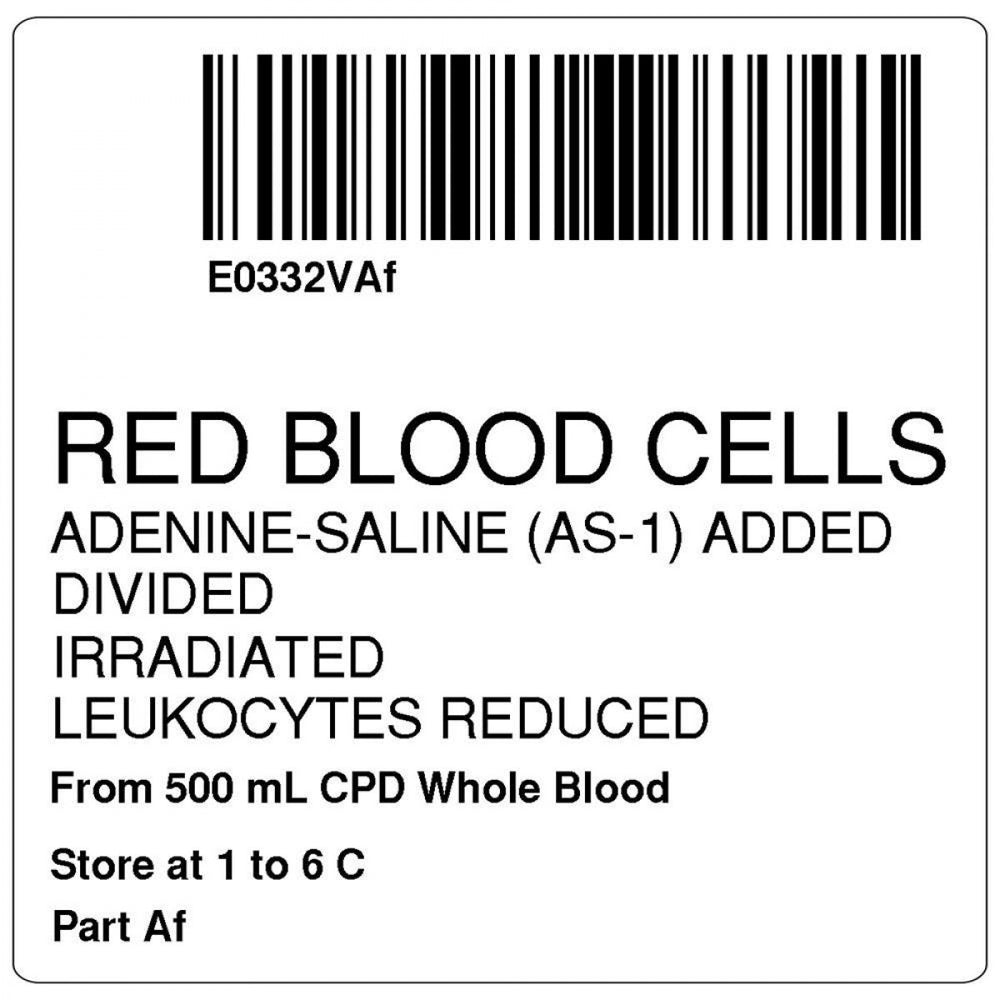 Label, Isbt 128, Synthetic, Permanent, "Red Blood Cells Adenine", 2 X 2, White, 500 Per Roll