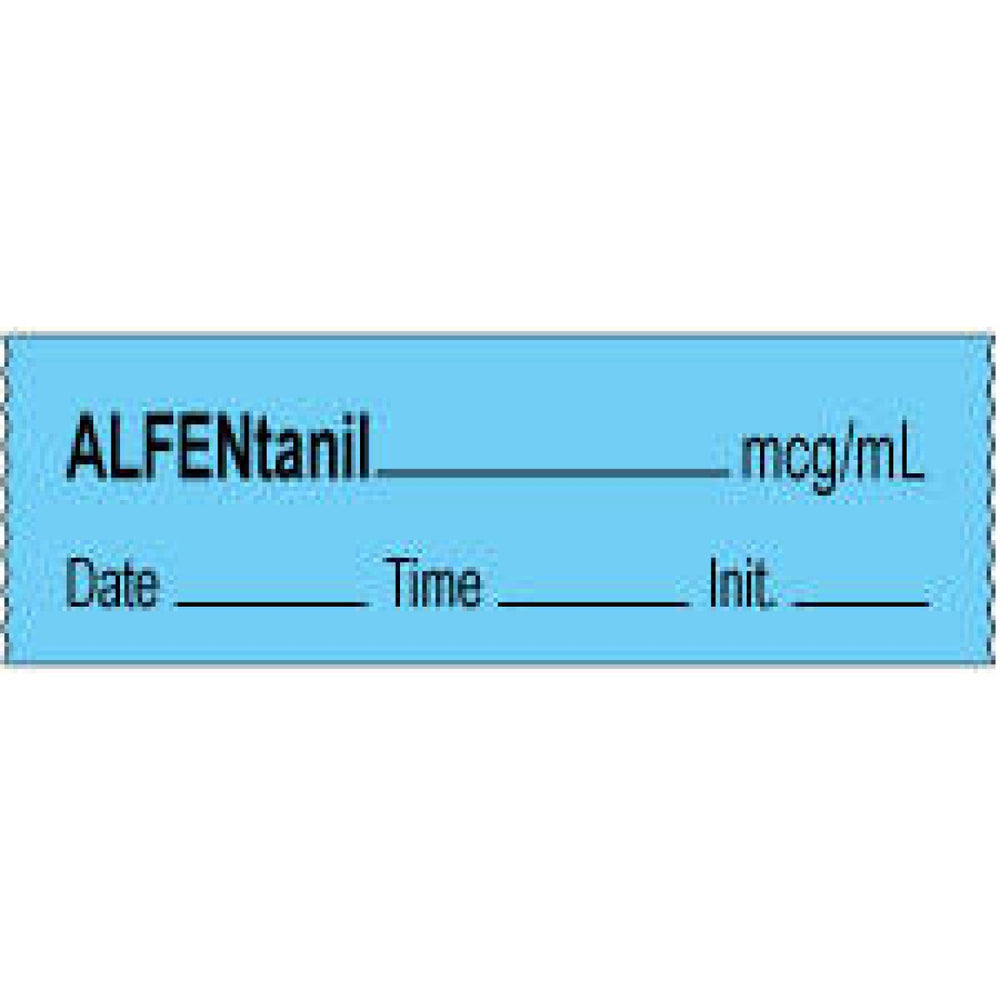 Anesthesia Tape With Date, Time, And Initial | Tall-Man Lettering Removable Alfentanil Mcg/Ml 1" Core 1/2" X 500" Imprints Blue 333 500 Inches Per Roll