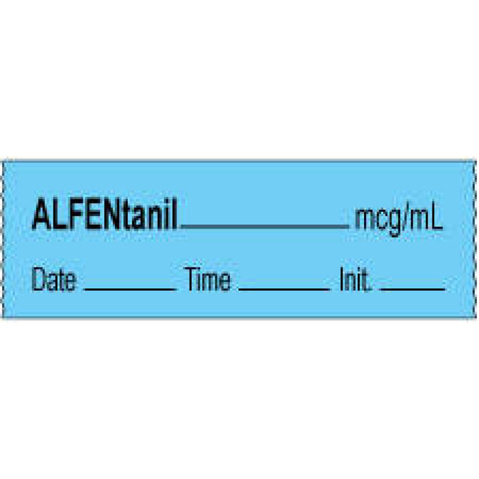 Anesthesia Tape With Date, Time, And Initial | Tall-Man Lettering Removable Alfentanil Mcg/Ml 1" Core 1/2" X 500" Imprints Blue 333 500 Inches Per Roll