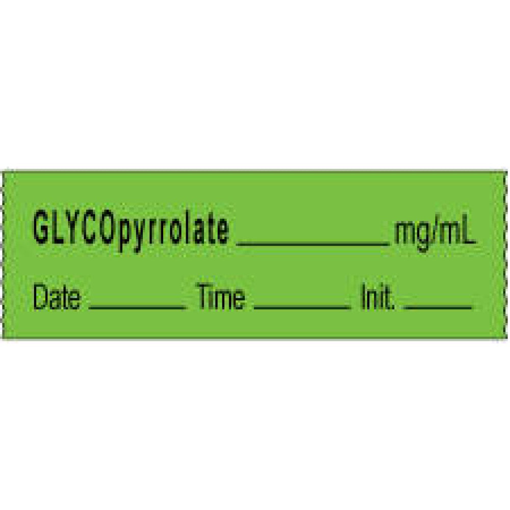 Anesthesia Tape With Date, Time, And Initial | Tall-Man Lettering Removable Glycopyrrolate Mg/Ml 1" Core 1/2" X 500" Imprints Green 333 500 Inches Per Roll