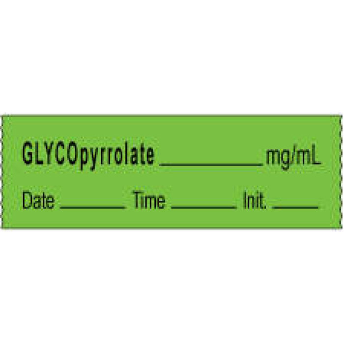 Anesthesia Tape With Date, Time, And Initial | Tall-Man Lettering Removable Glycopyrrolate Mg/Ml 1" Core 1/2" X 500" Imprints Green 333 500 Inches Per Roll