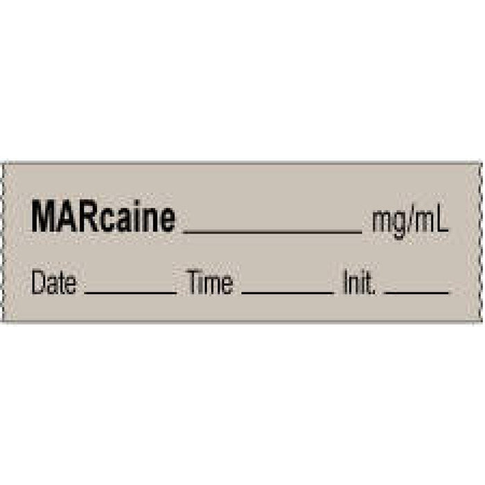 Anesthesia Tape With Date, Time, And Initial | Tall-Man Lettering Removable Marcaine Mg/Ml 1" Core 1/2" X 500" Imprints Gray 333 500 Inches Per Roll