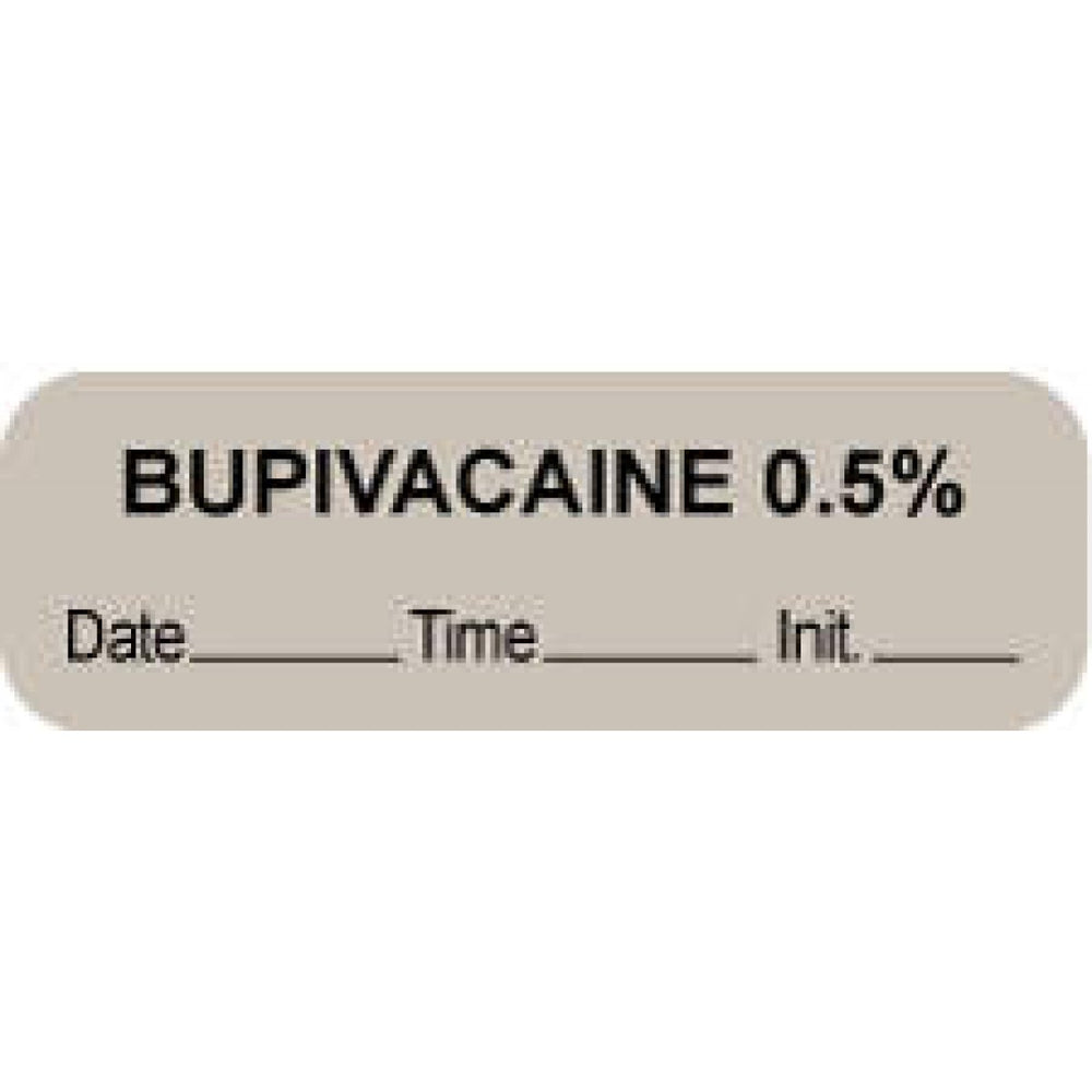 Anesthesia Label With Date, Time, And Initial Paper Permanent "Bupivacaine 0.5%" Core 1 1/2" X 1/2" Gray 1000 Per Roll