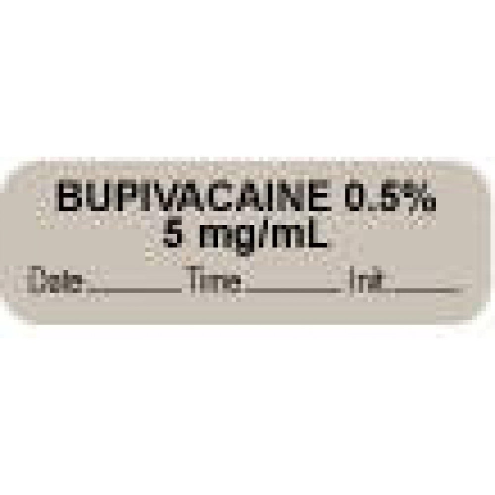 Anesthesia Label With Date, Time, And Initial Paper Permanent "Bupivacaine 0.05% 5" Core 1 1/2" X 1/2" Gray 1000 Per Roll