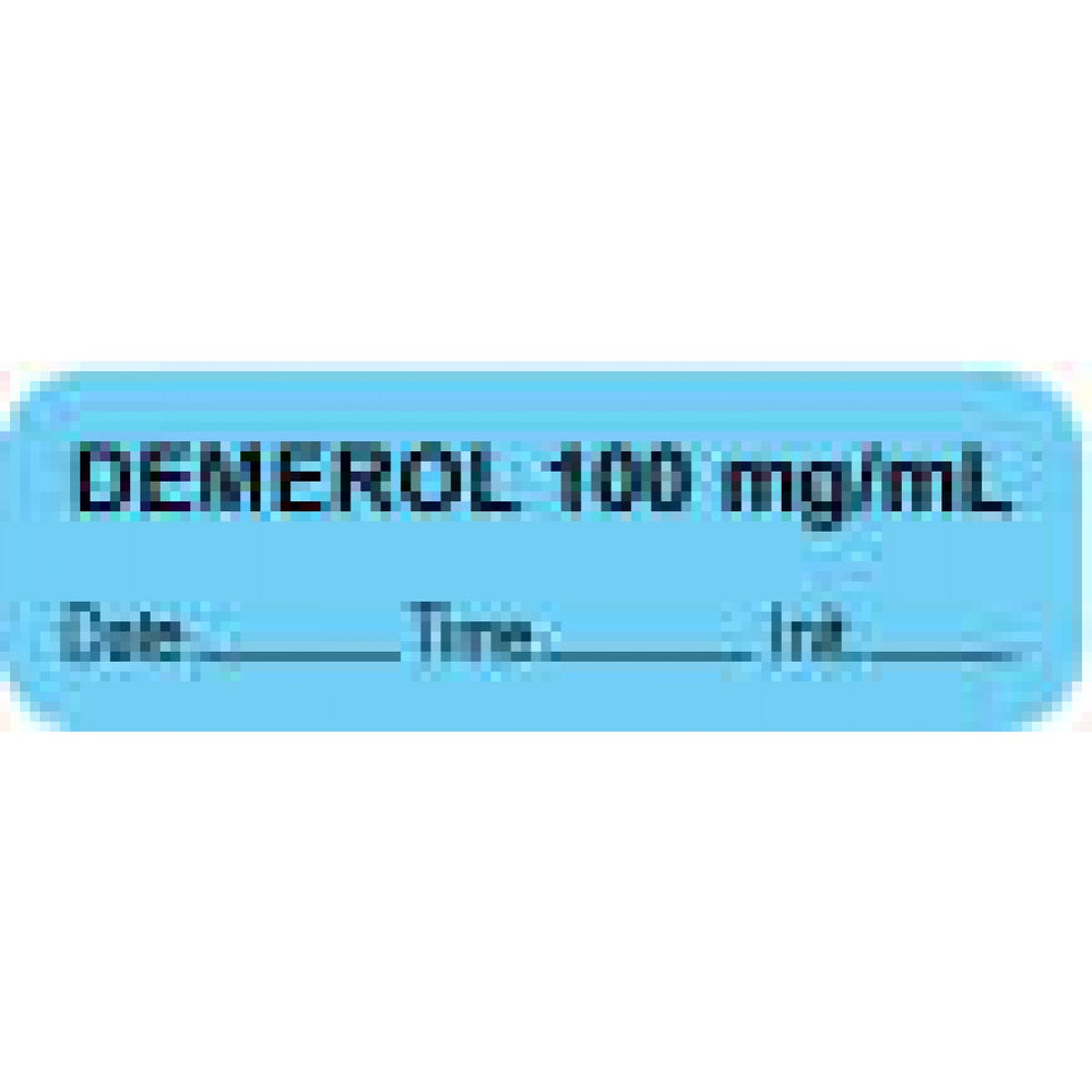Anesthesia Label With Date, Time, And Initial Paper Permanent "Demerol 100 Mg/Ml" Core 1 1/2" X 1/2" Blue 1000 Per Roll