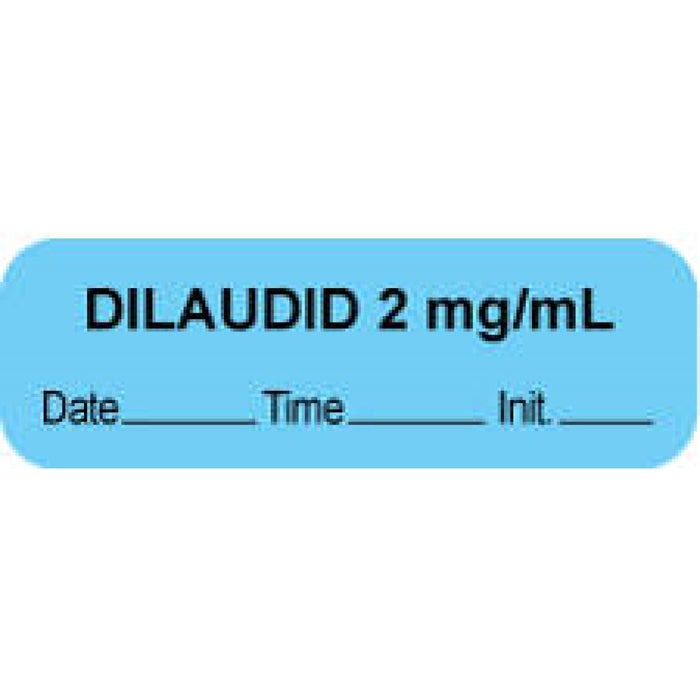 Anesthesia Label With Date, Time, And Initial Paper Permanent "Dilaudid 2 Mg/Ml" Core 1 1/2" X 1/2" Blue 1000 Per Roll