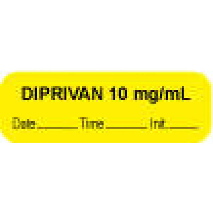 Anesthesia Label With Date, Time, And Initial Paper Permanent "Diprivan 10 Mg/Ml" Core 1 1/2" X 1/2" Yellow 1000 Per Roll