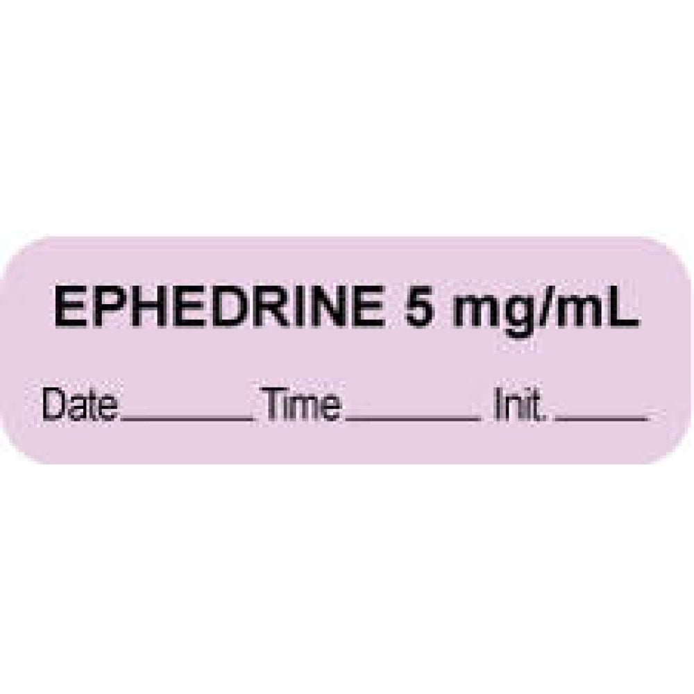 Anesthesia Label With Date, Time, And Initial Paper Permanent "Ephedrine 5 Mg/Ml" Core 1 1/2" X 1/2" Violet 1000 Per Roll